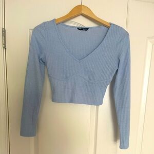 Blue Ribbed Crop Top